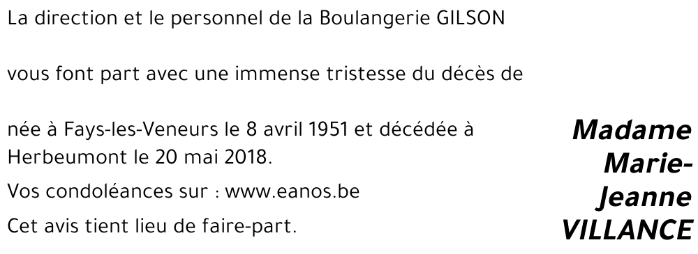 Marie Jeanne VILLANCE