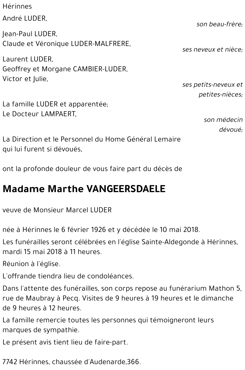 Marthe VANGEERSDAELE