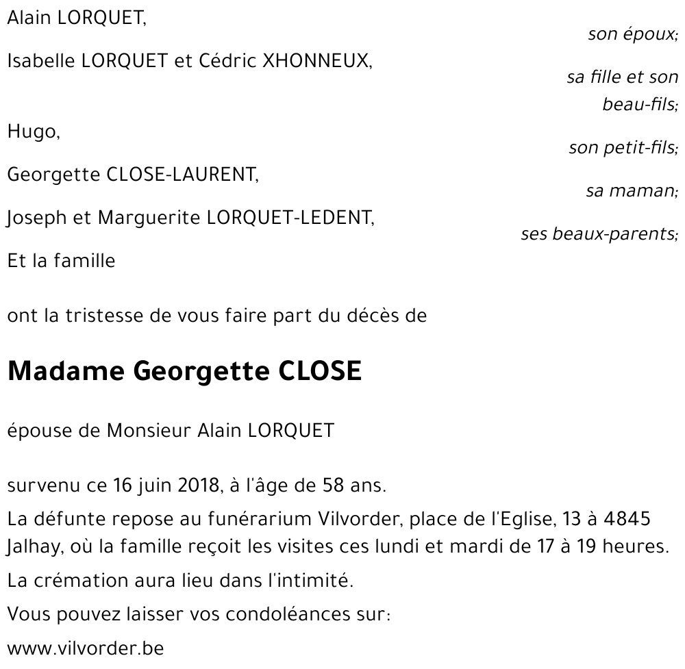 Georgette CLOSE