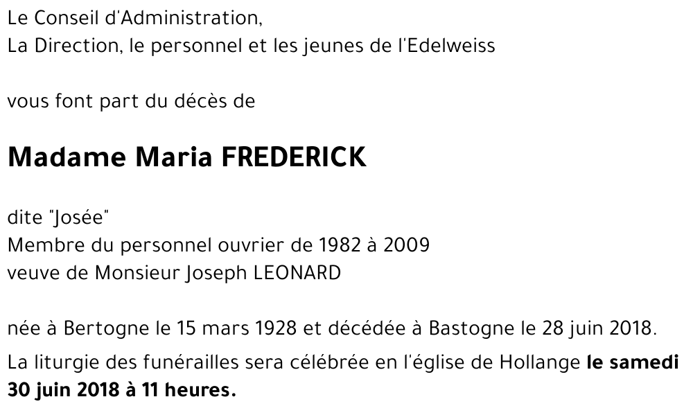 Maria (dite Josée) FREDERICK