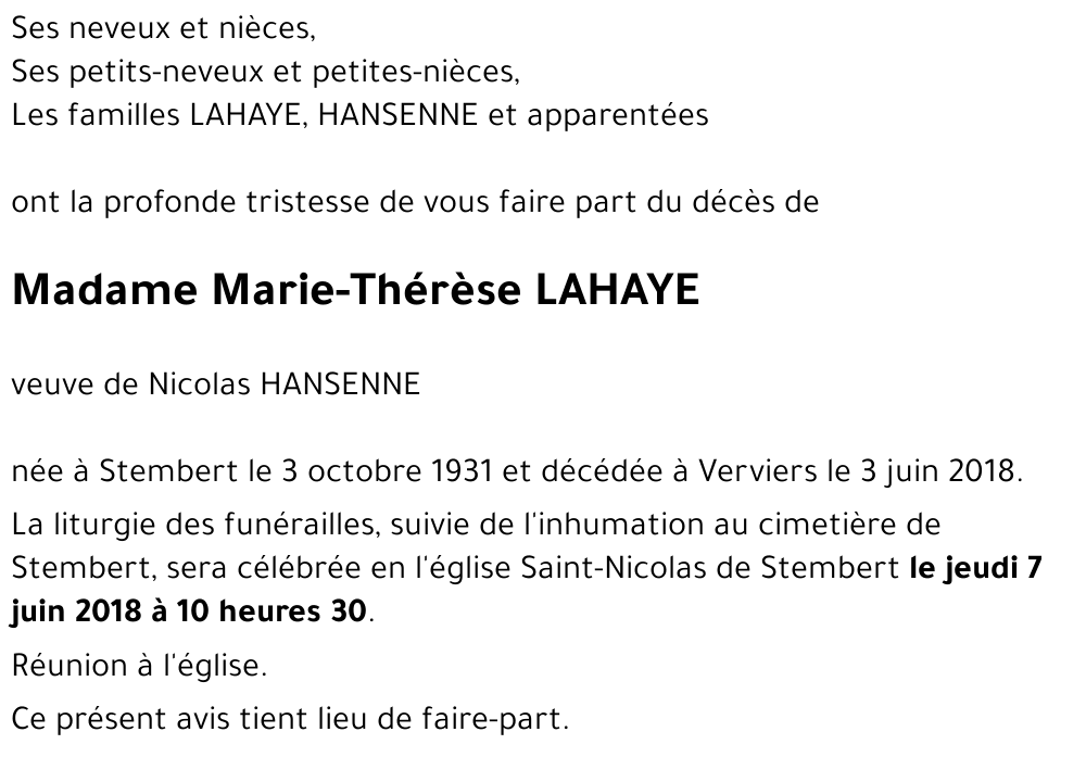 Marie-Thérèse LAHAYE