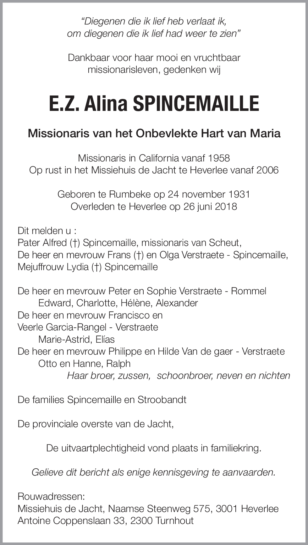 E.Z. Alina SPINCEMAILLE