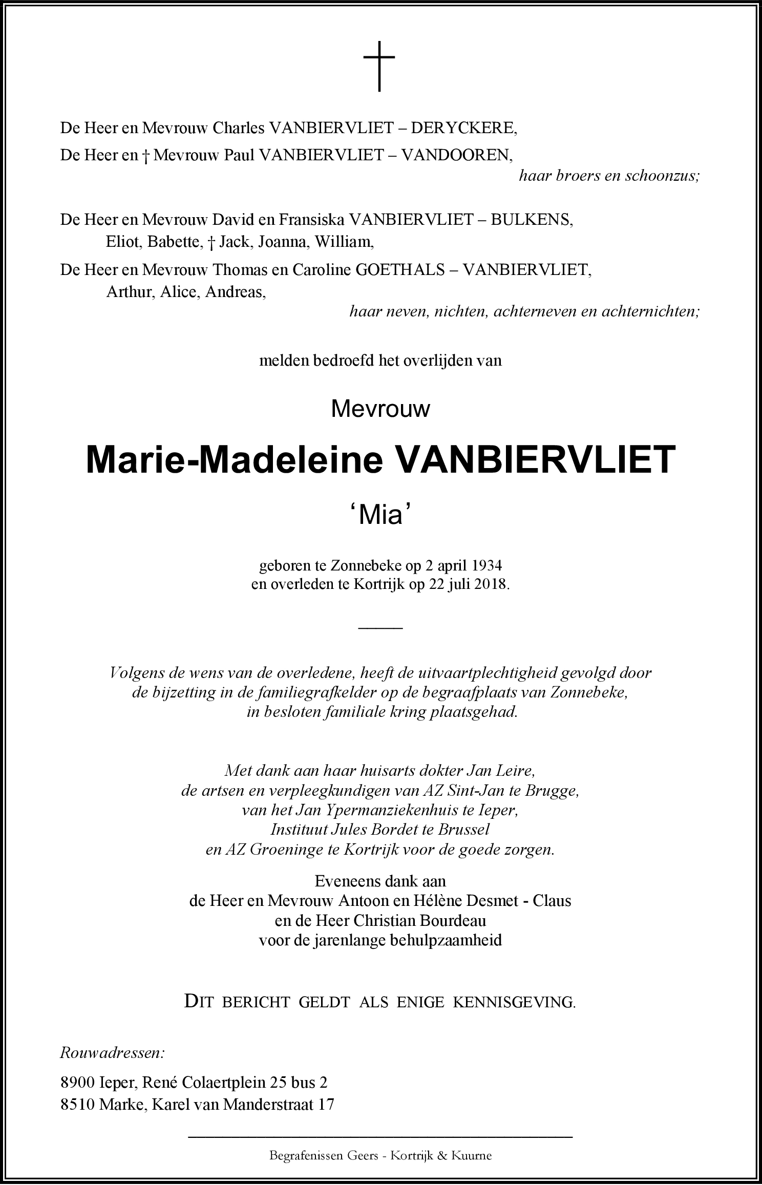 Marie-Madeleine VANBIERVLIET