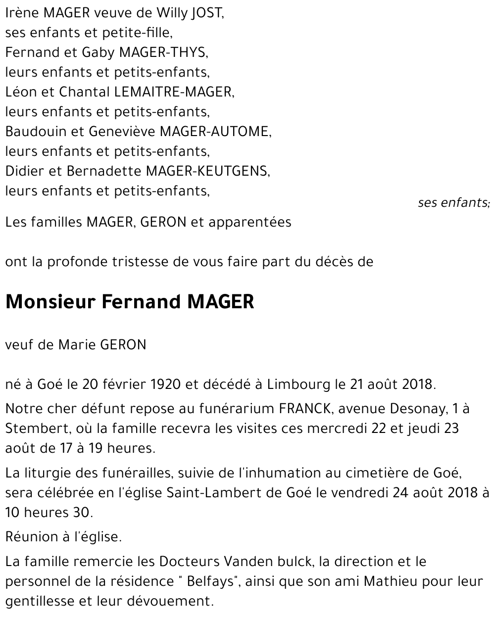 Fernand MAGER