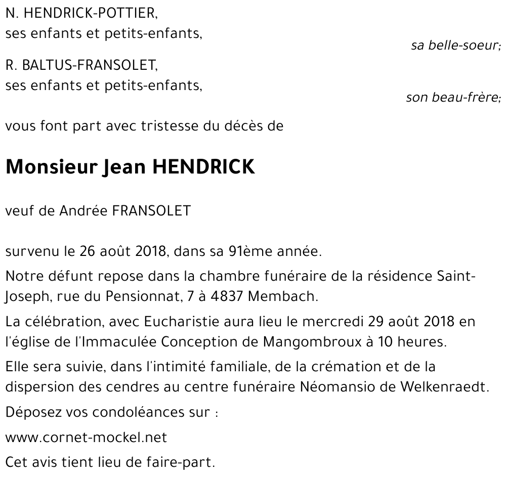 Jean HENDRICK