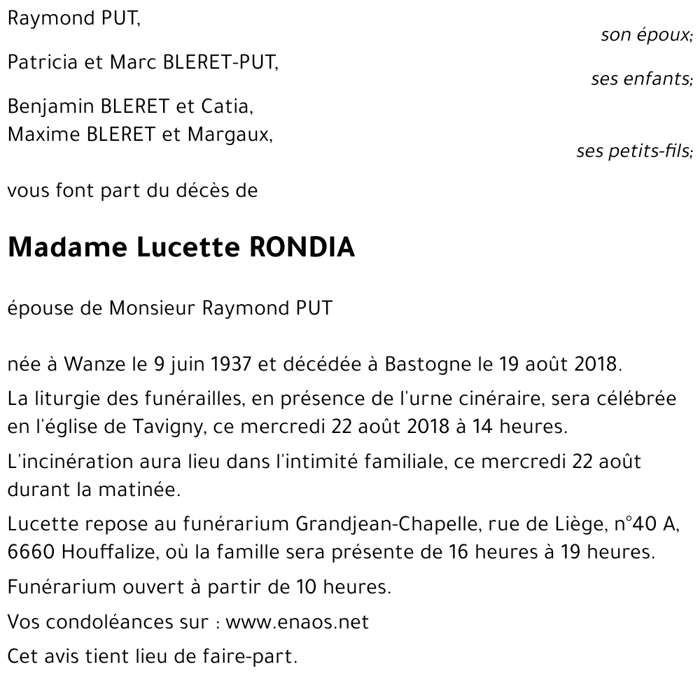 Lucette RONDIA