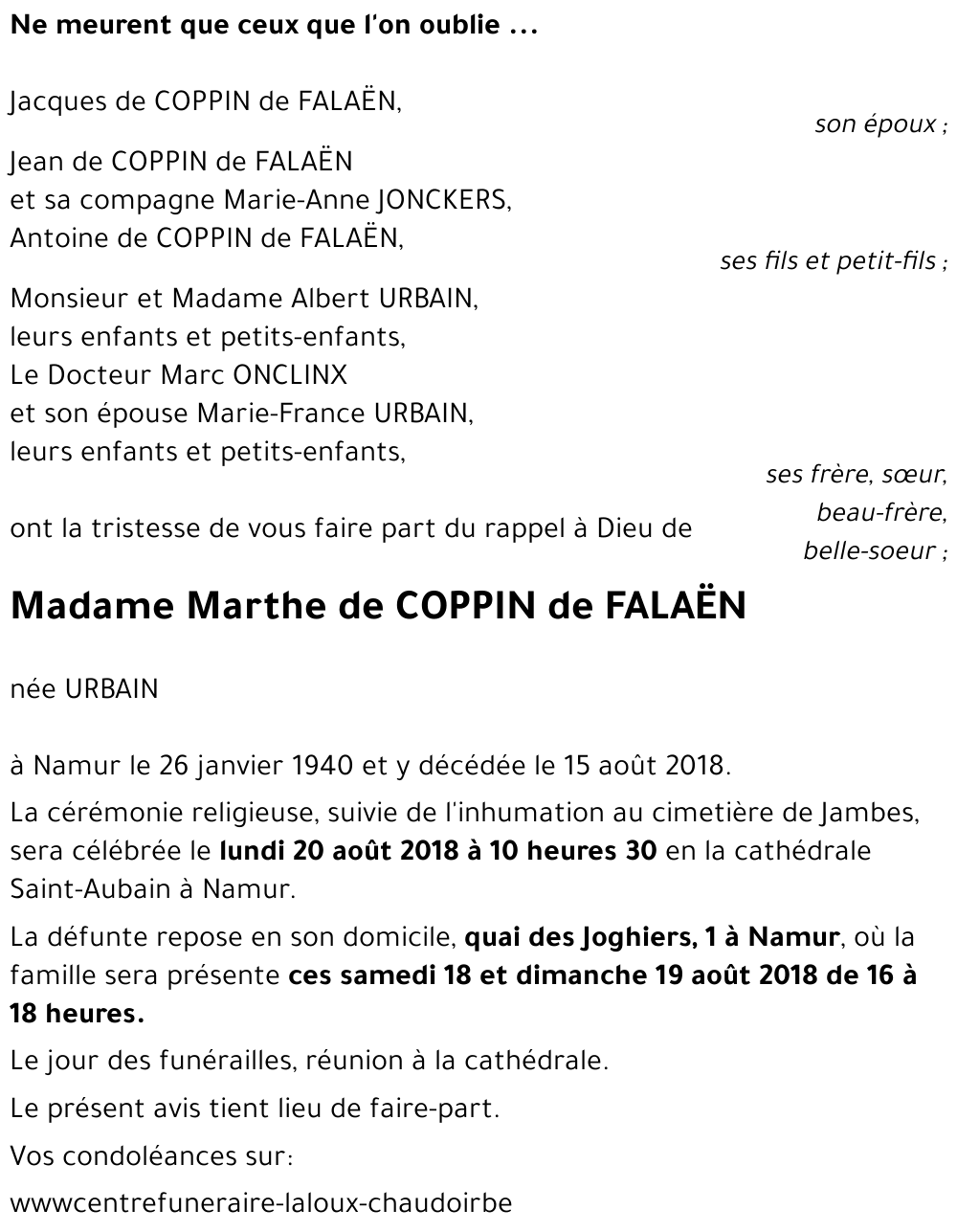 Marthe de COPPIN de FALAËN