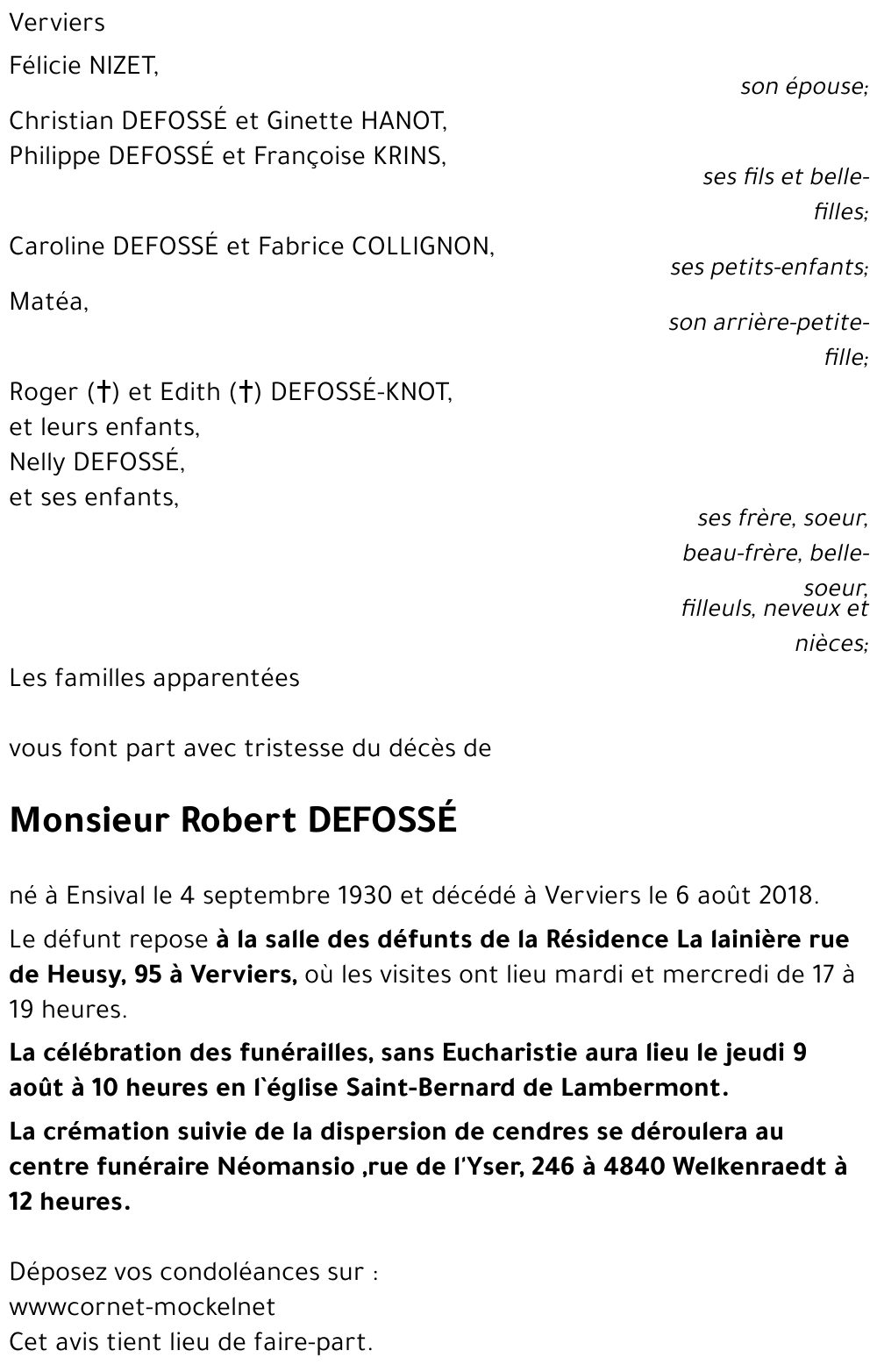 Robert DEFOSSÉ