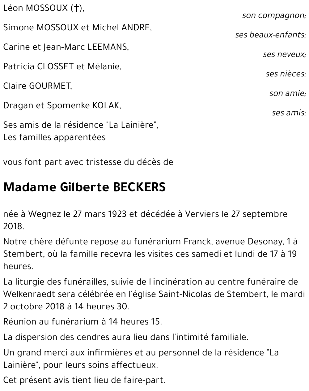 Gilberte BECKERS