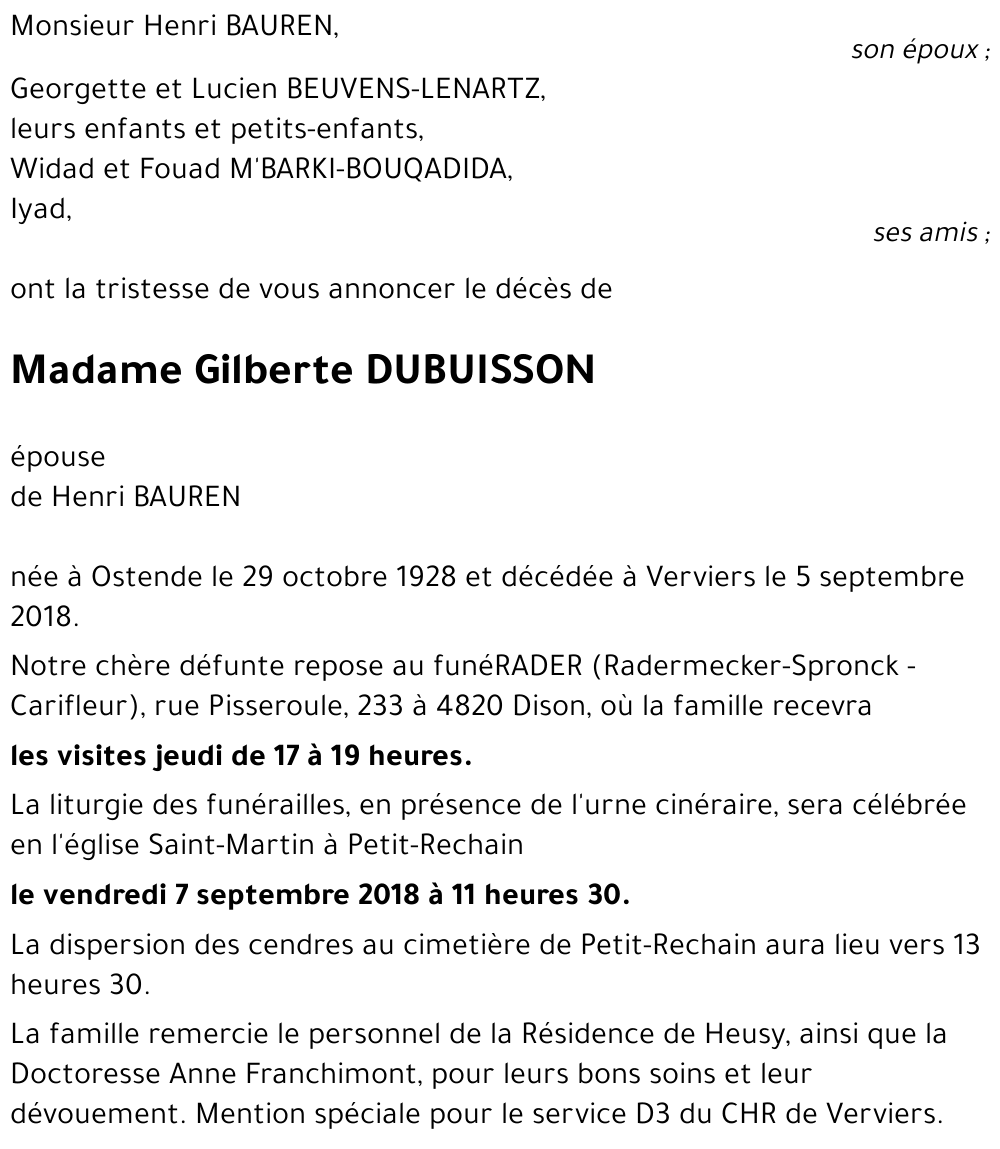 Gilberte DUBUISSON