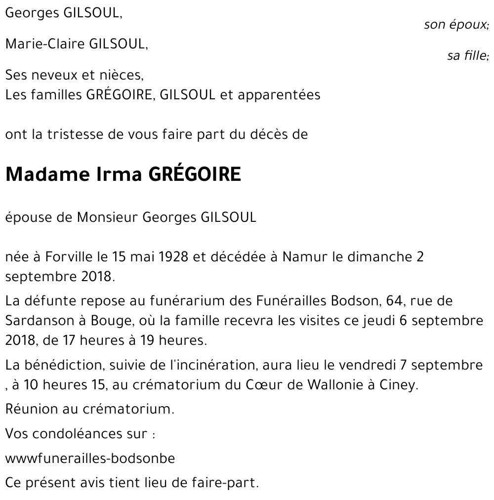 Irma GRÉGOIRE