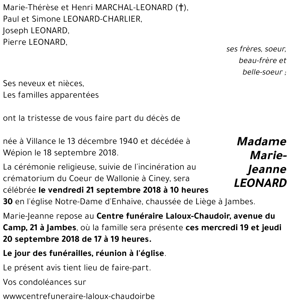 Marie-Jeanne LEONARD