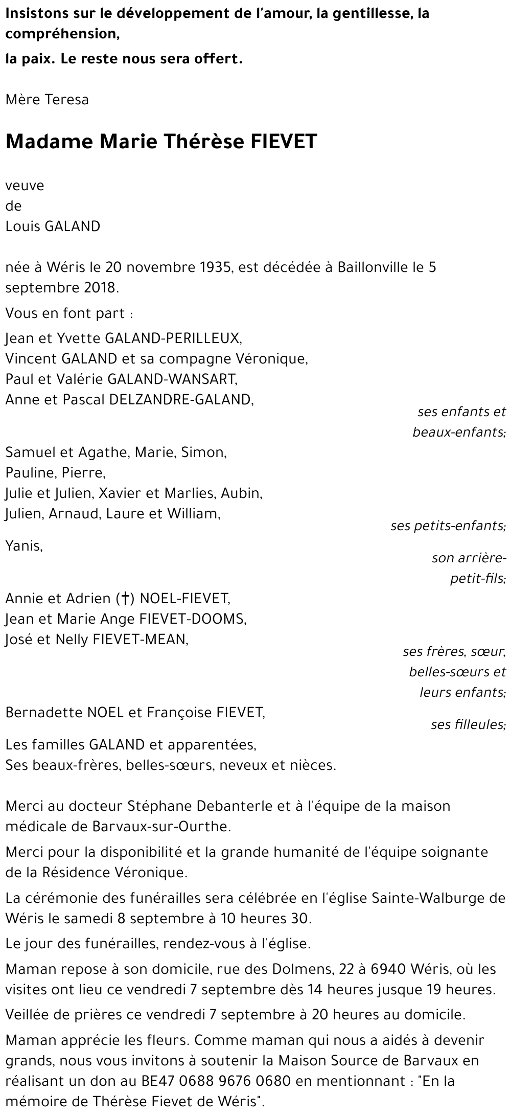 Marie Thérèse FIEVET