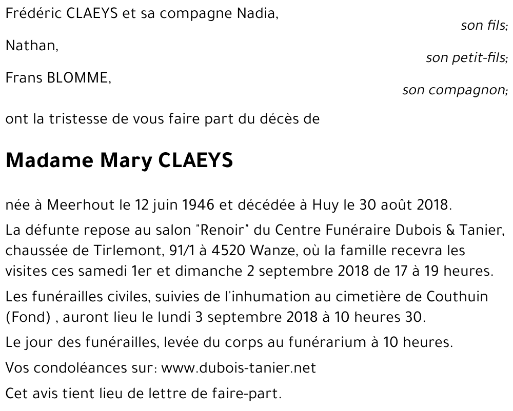 Mary CLAEYS