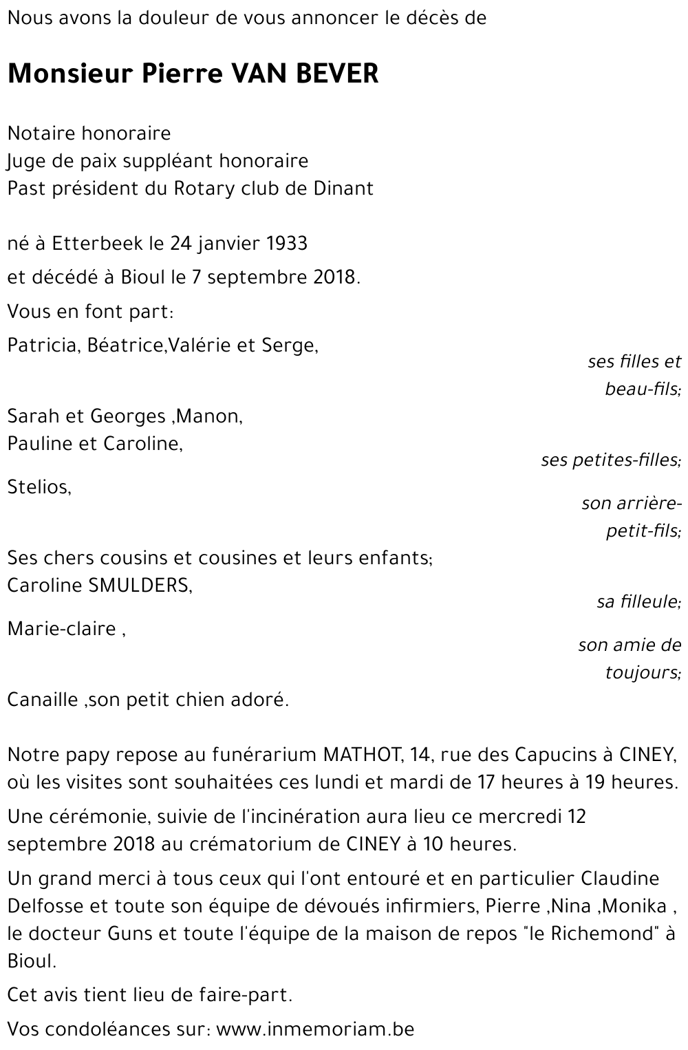 Pierre VAN BEVER