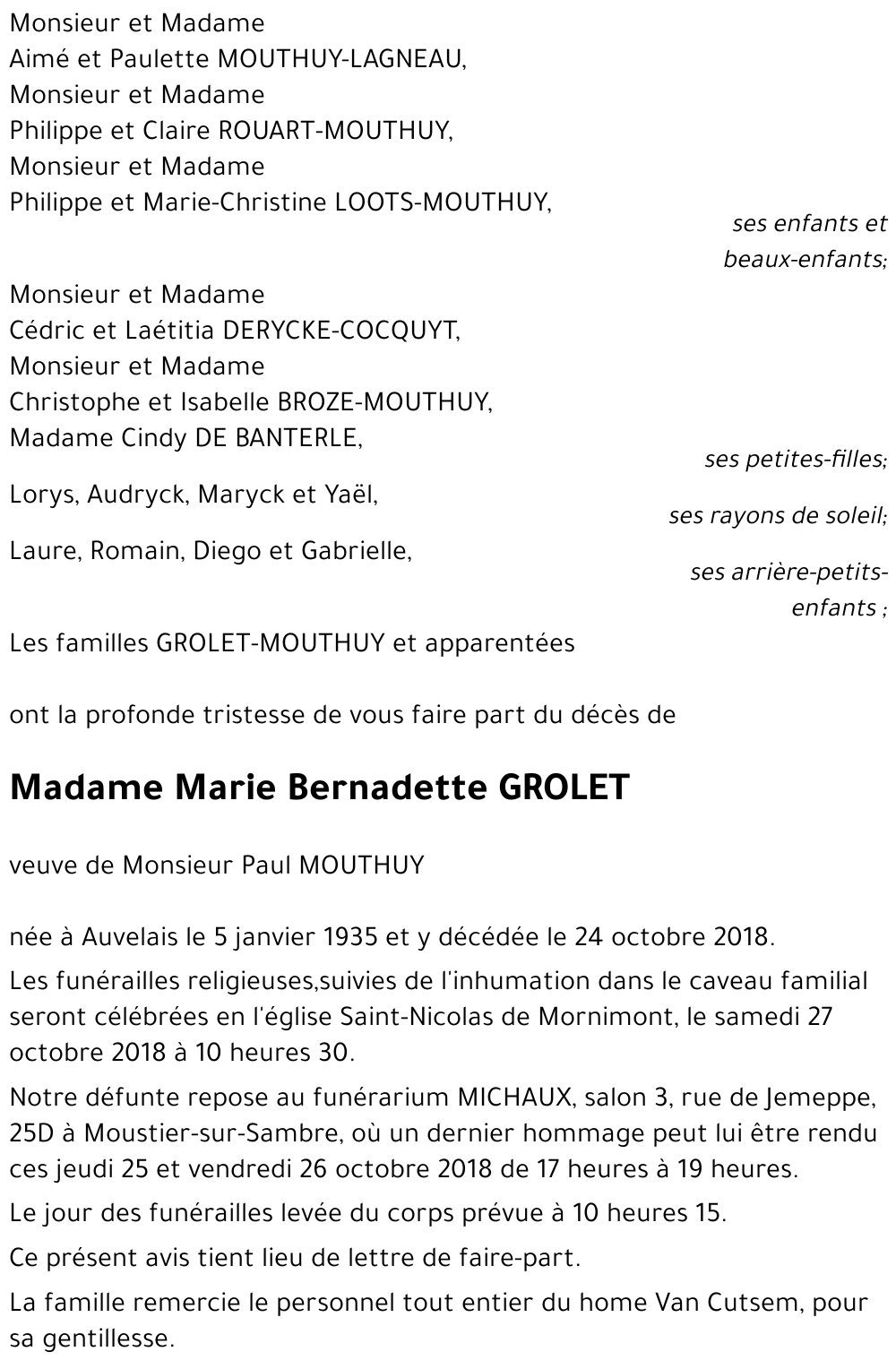 Marie Bernadette GROLET