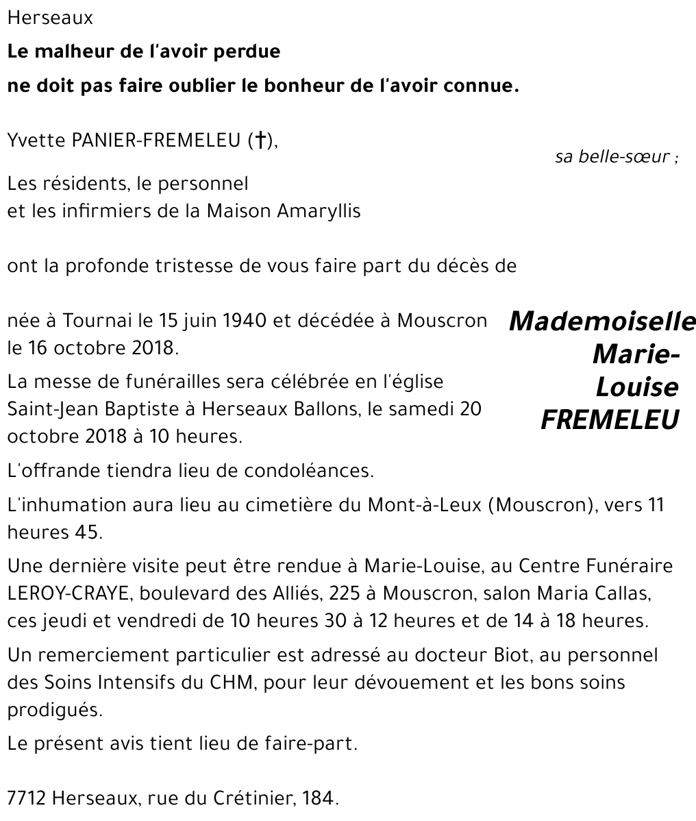 Marie-Louise FREMELEU