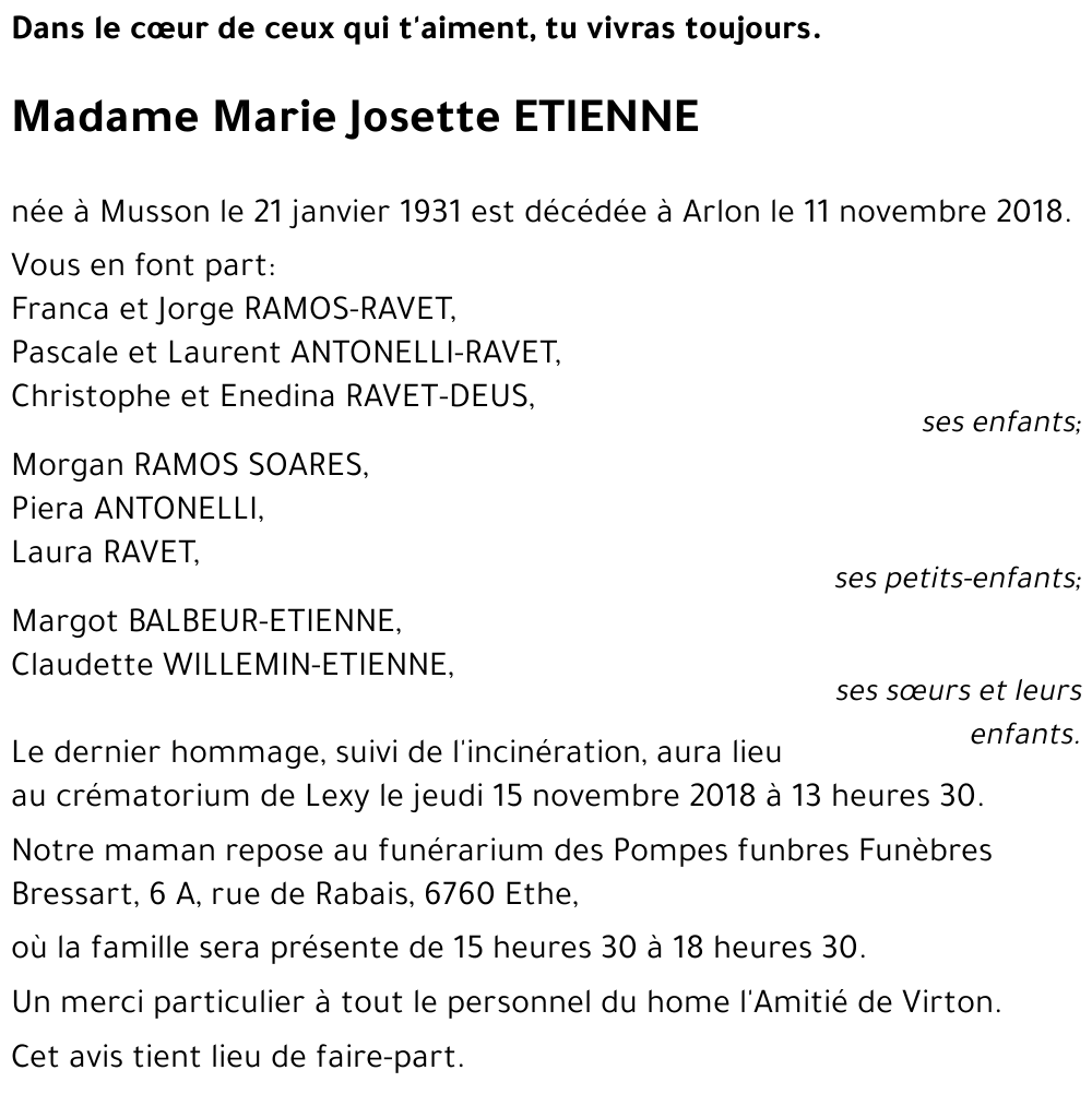 Marie Josette ETIENNE 