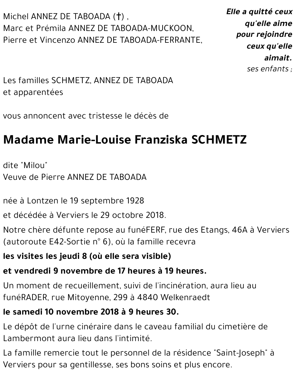 Marie-Louise Franziska SCHMETZ