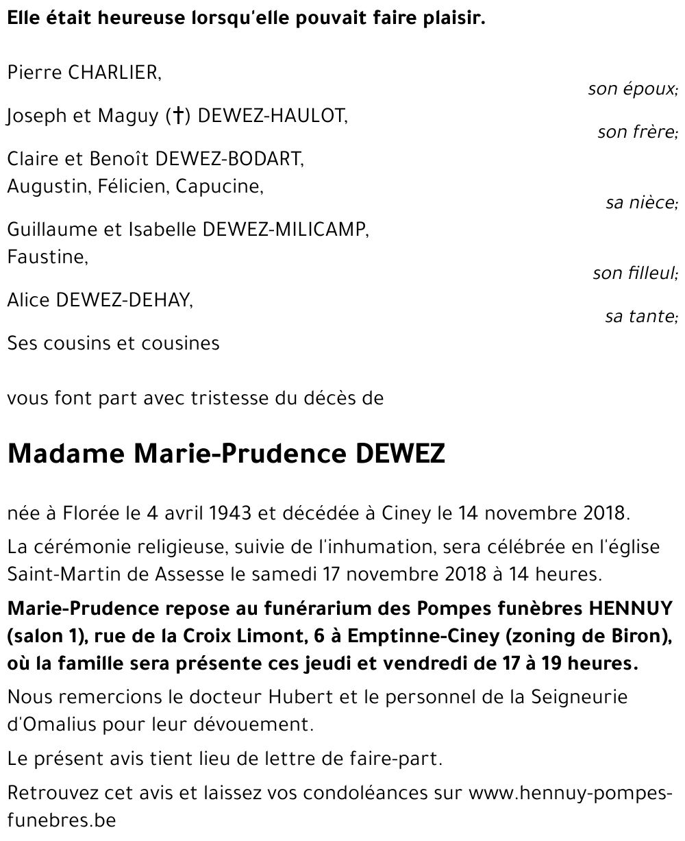Marie-Prudence DEWEZ