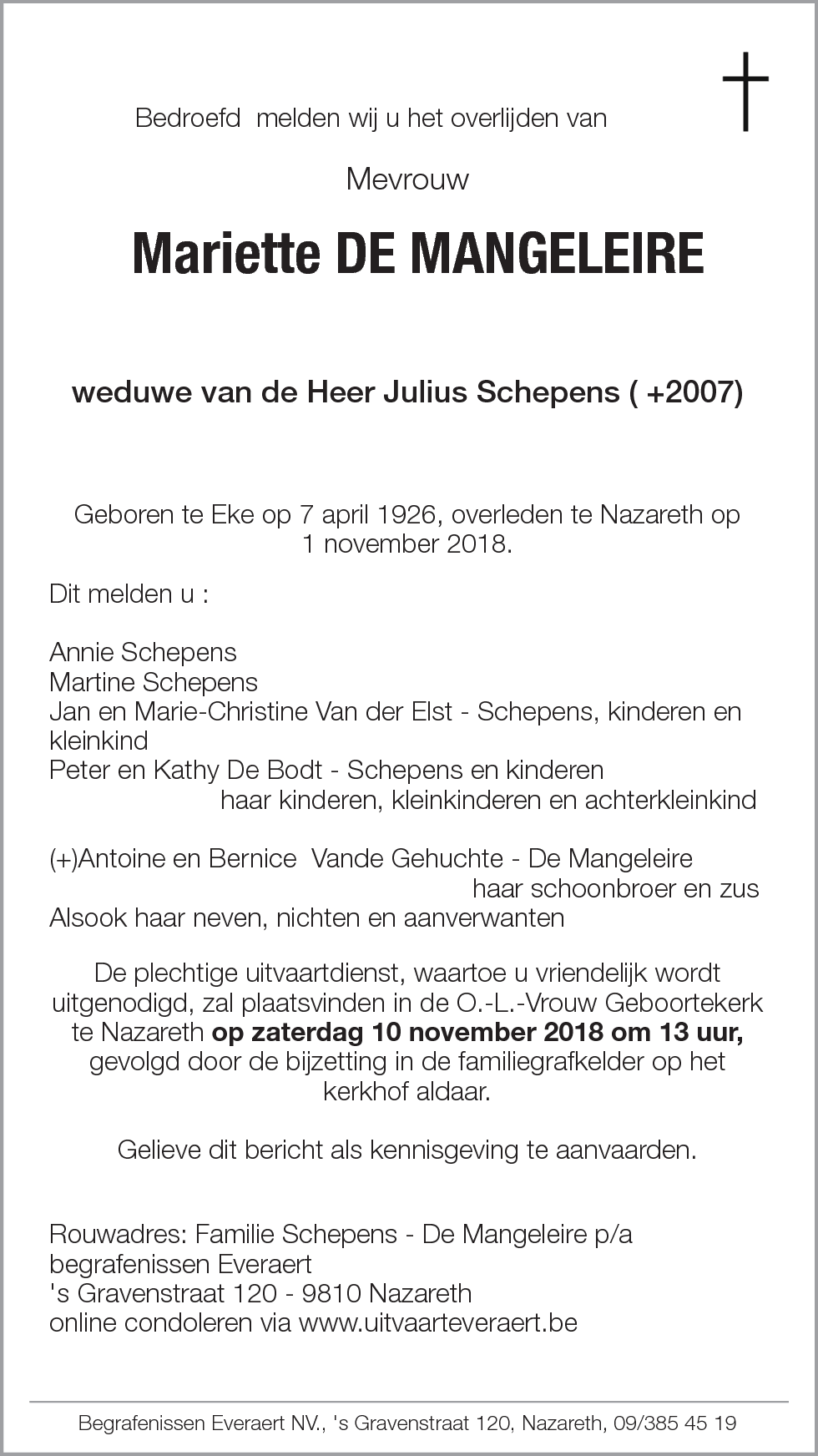 Mariette De Mangeleire