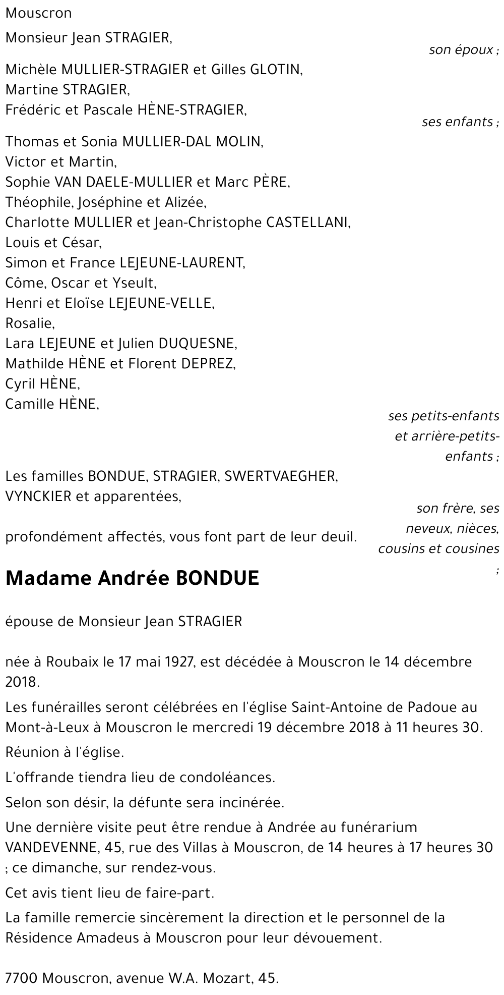 Andrée BONDUE