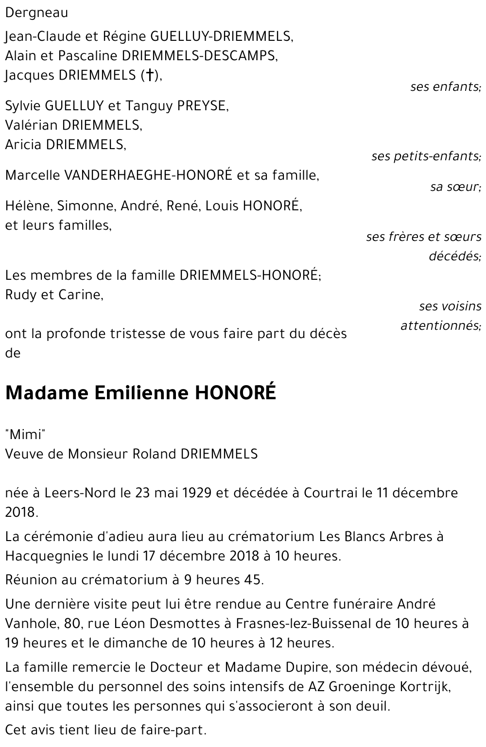 Emilienne HONORE