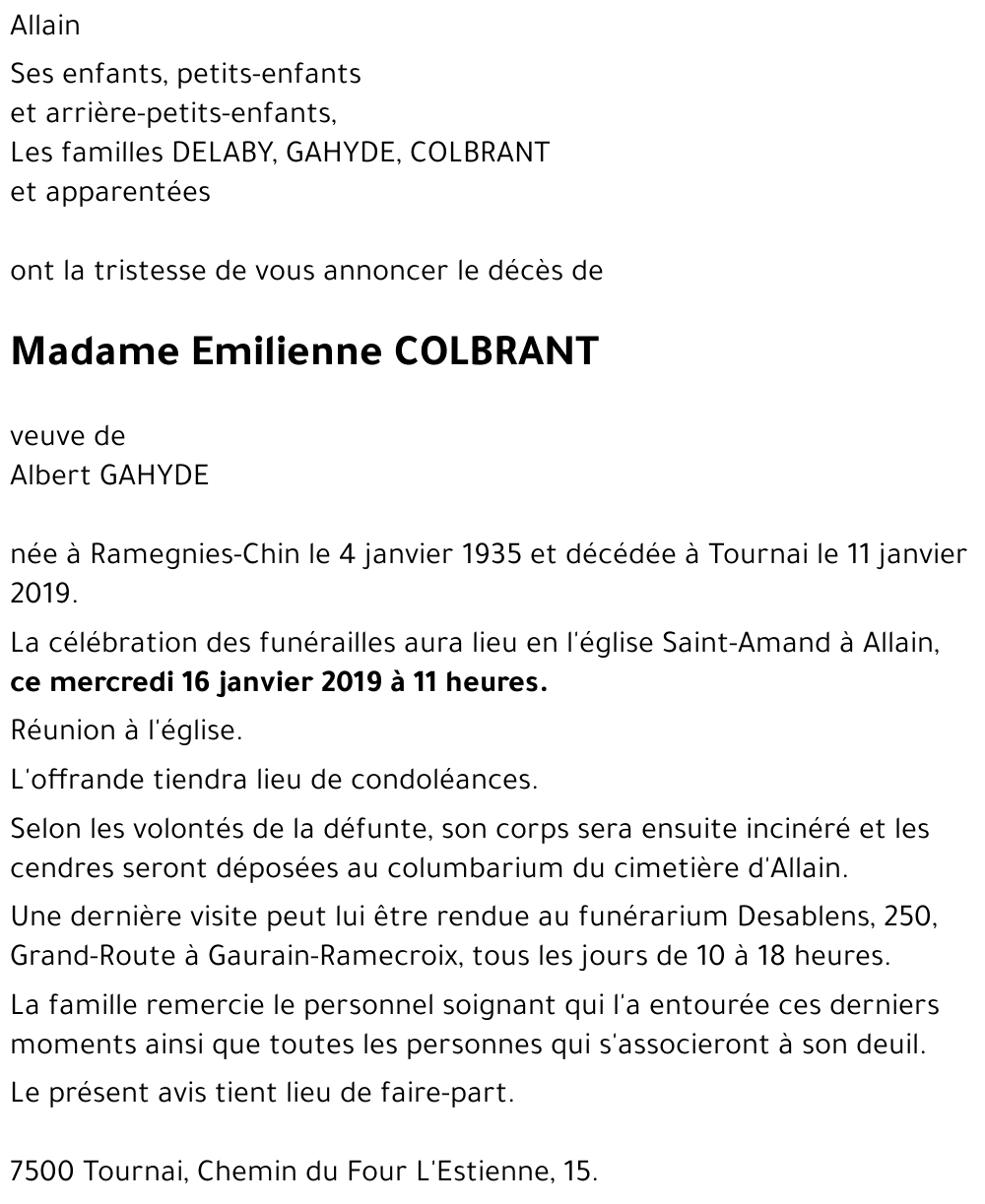 Emilienne COLBRANT