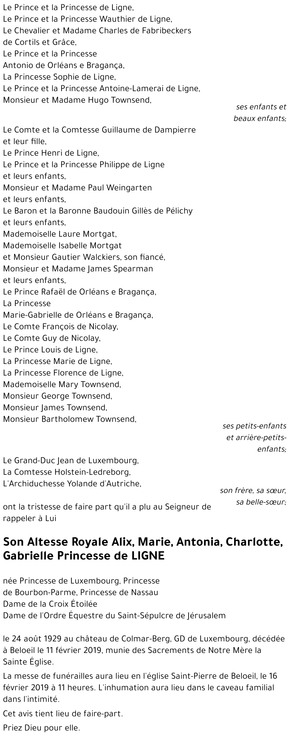 Alix, Marie, Antonia, Charlotte, Gabrielle Princesse de LIGNE