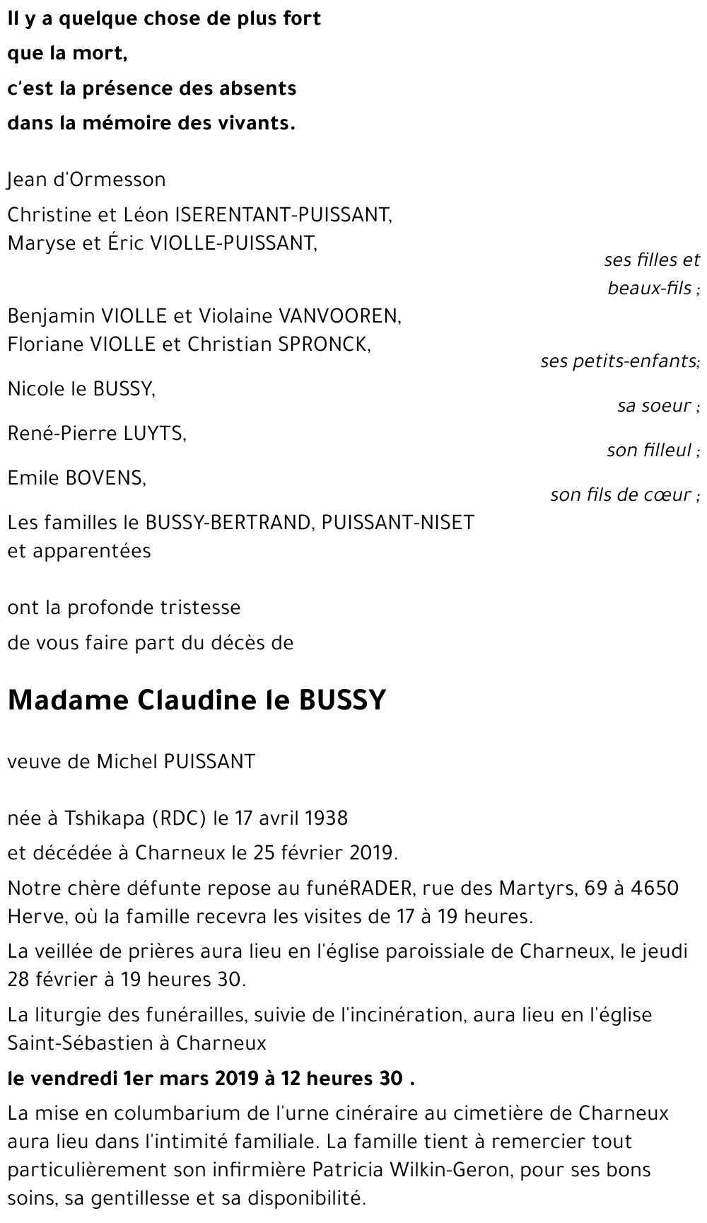 Claudine le BUSSY