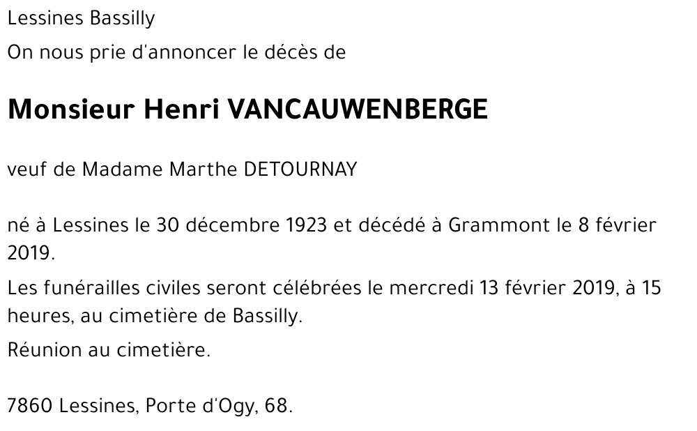 Henri VANCAUWENBERGE