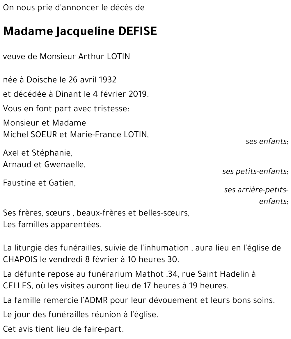 Jacqueline DEFISE