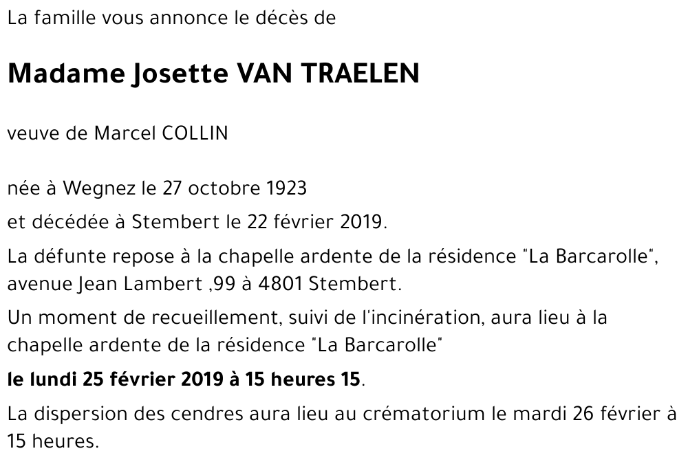 Josette VAN TRAELEN