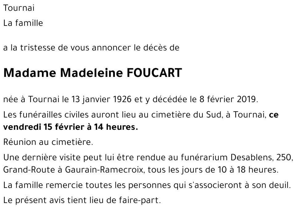 Madeleine FOUCART