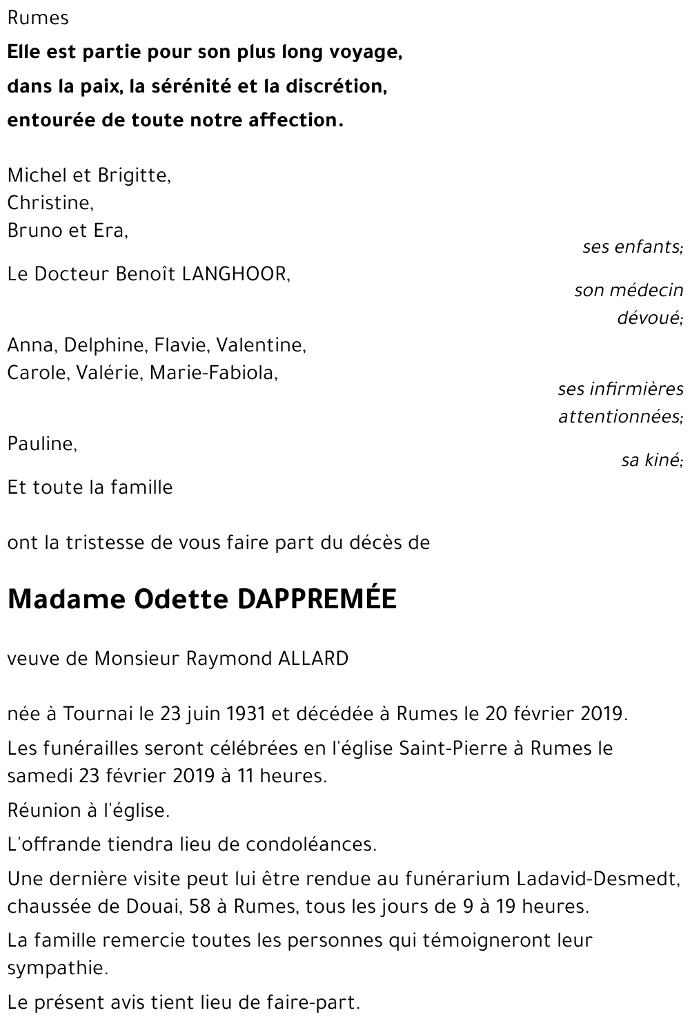 Odette DAPPREMÉE