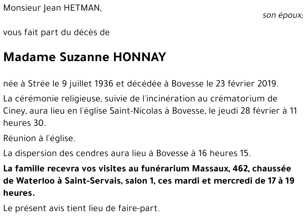 Suzanne HONNAY