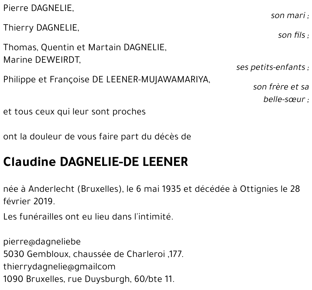 Claudine DAGNELIE-DE LEENER