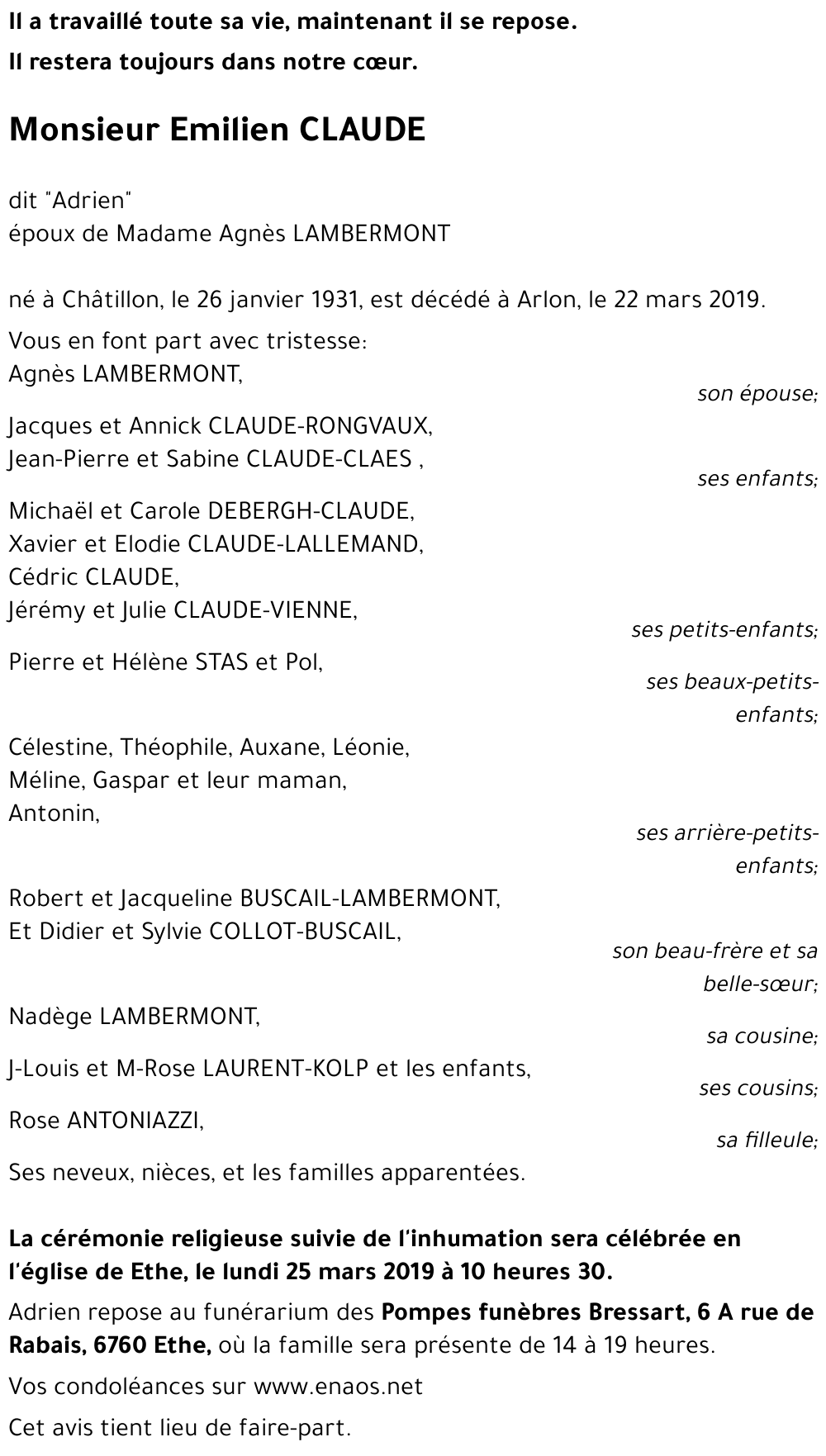 Emilien CLAUDE dit « Adrien » 