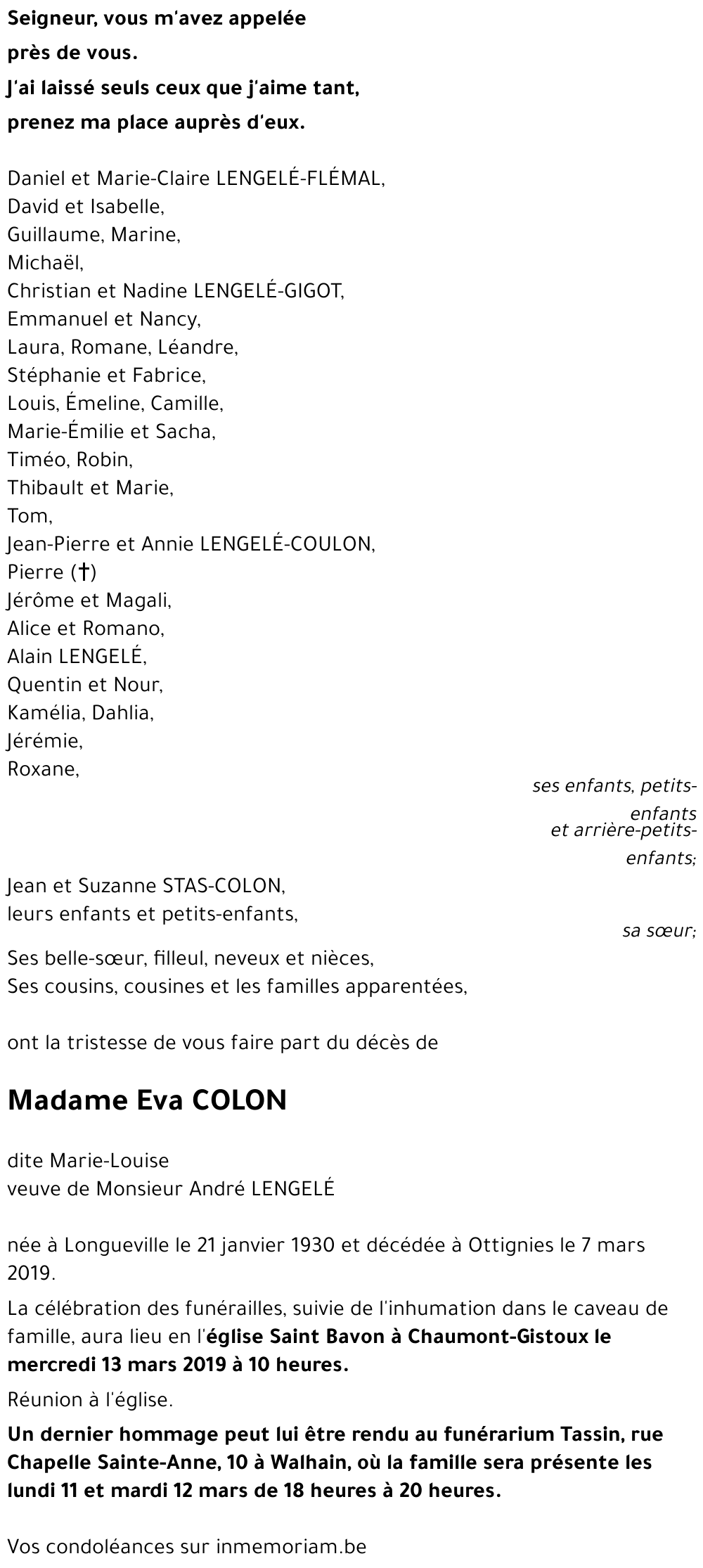 Eva COLON (dite Marie-Louise)