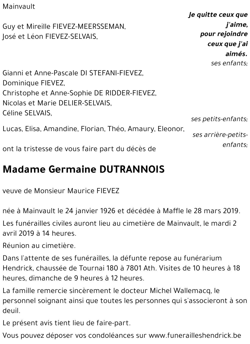 Germaine DUTRANNOIS