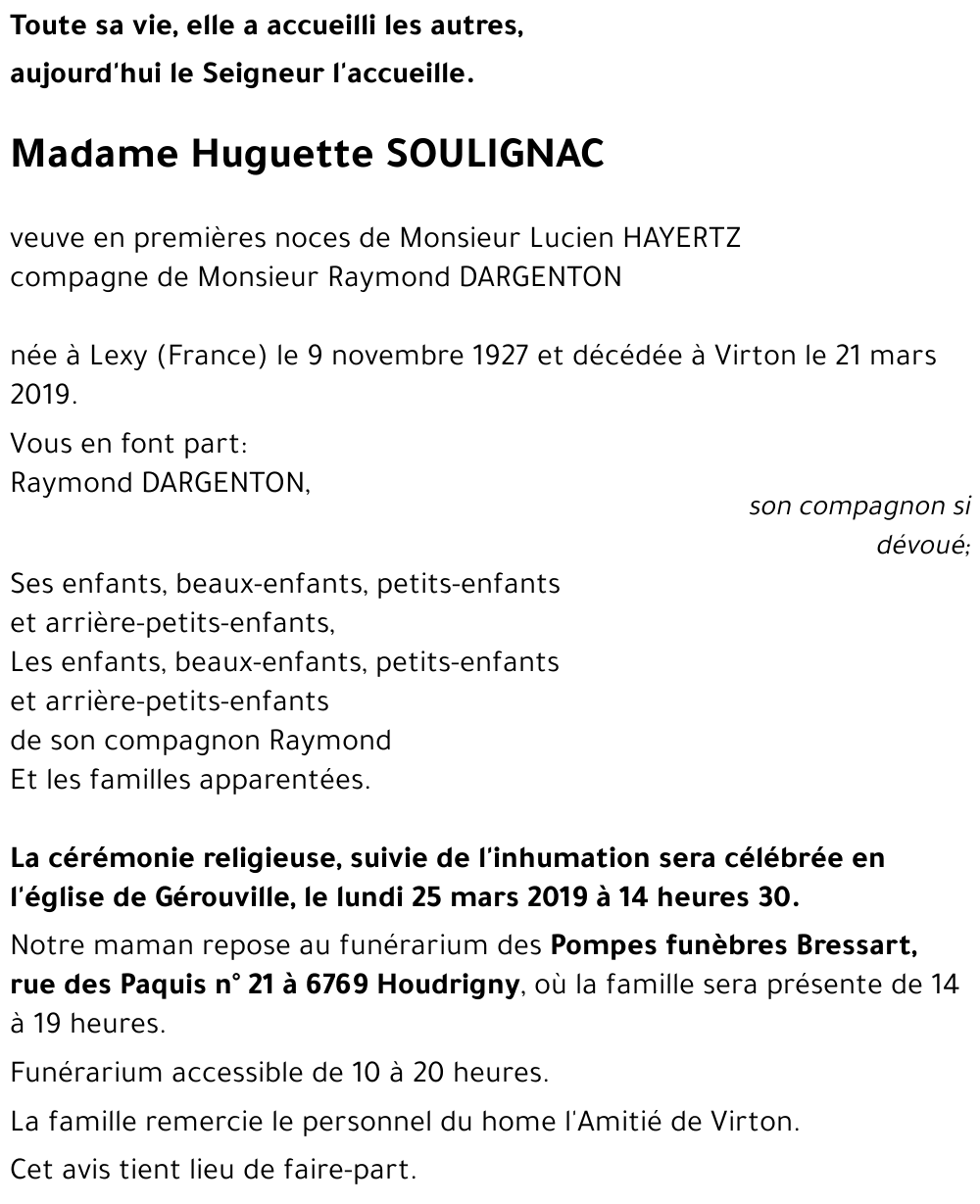 Huguette SOULIGNAC 