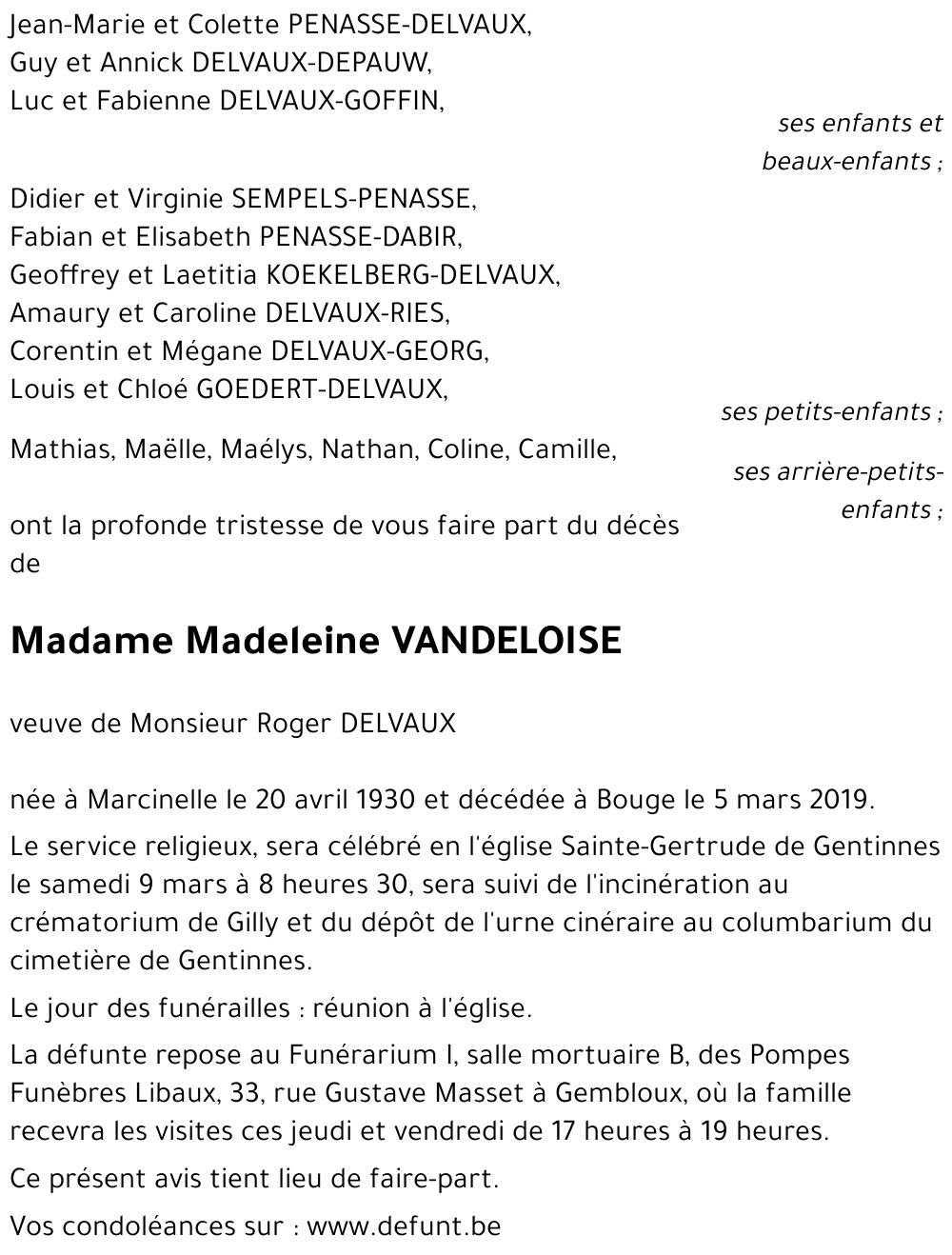 Madeleine VANDELOISE