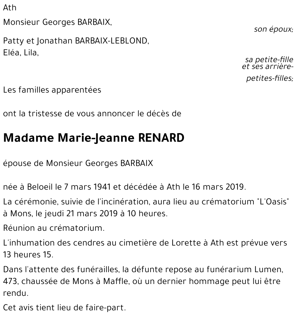 Marie-Jeanne RENARD