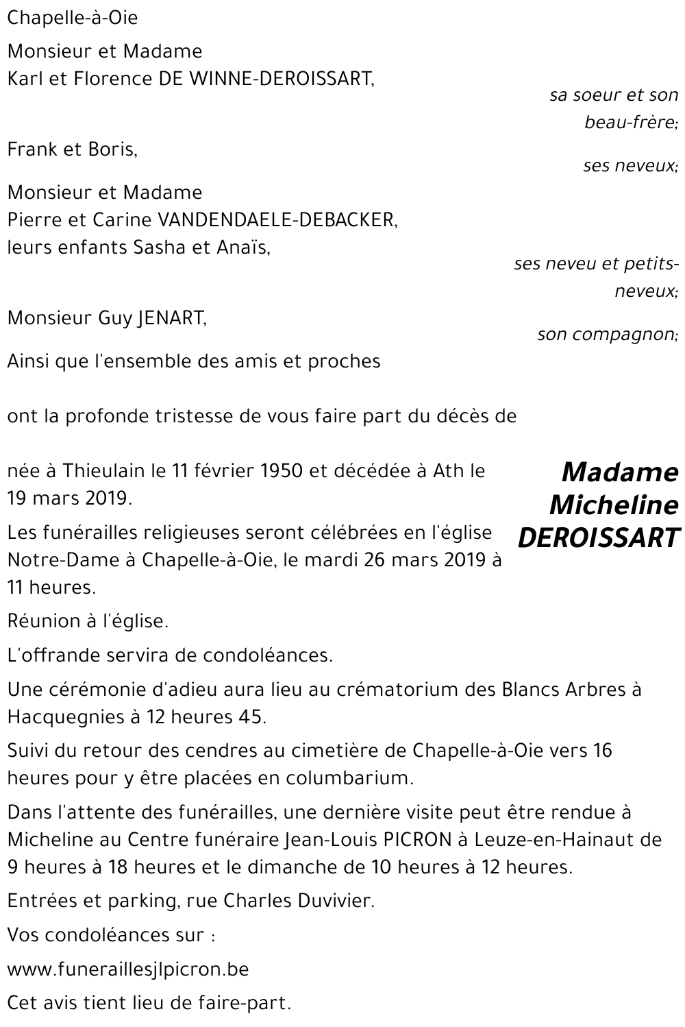 Micheline DEROISSART