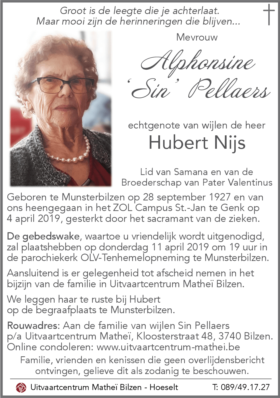 Alphonsine 'Sin' PELLAERS