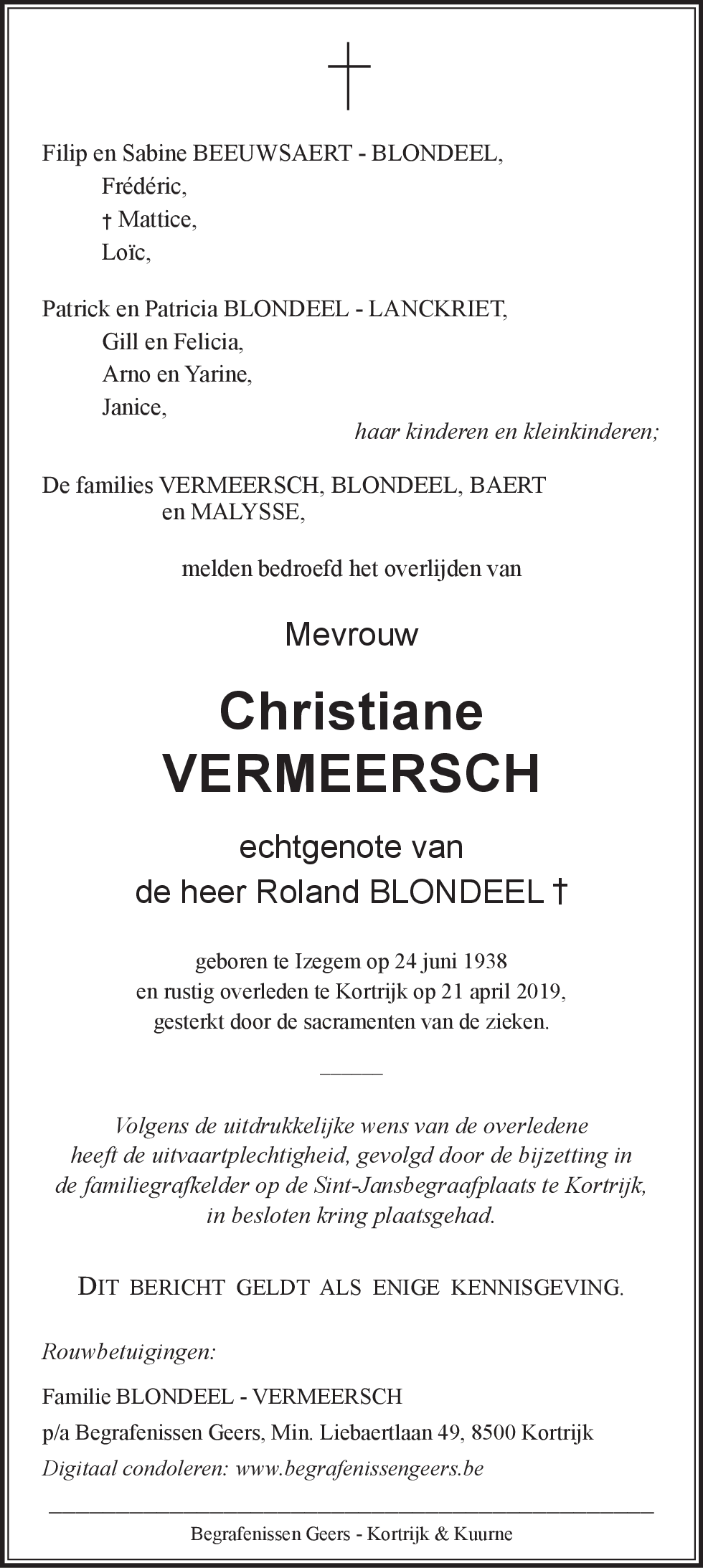 Christiane BLONDEEL - VERMEERSCH