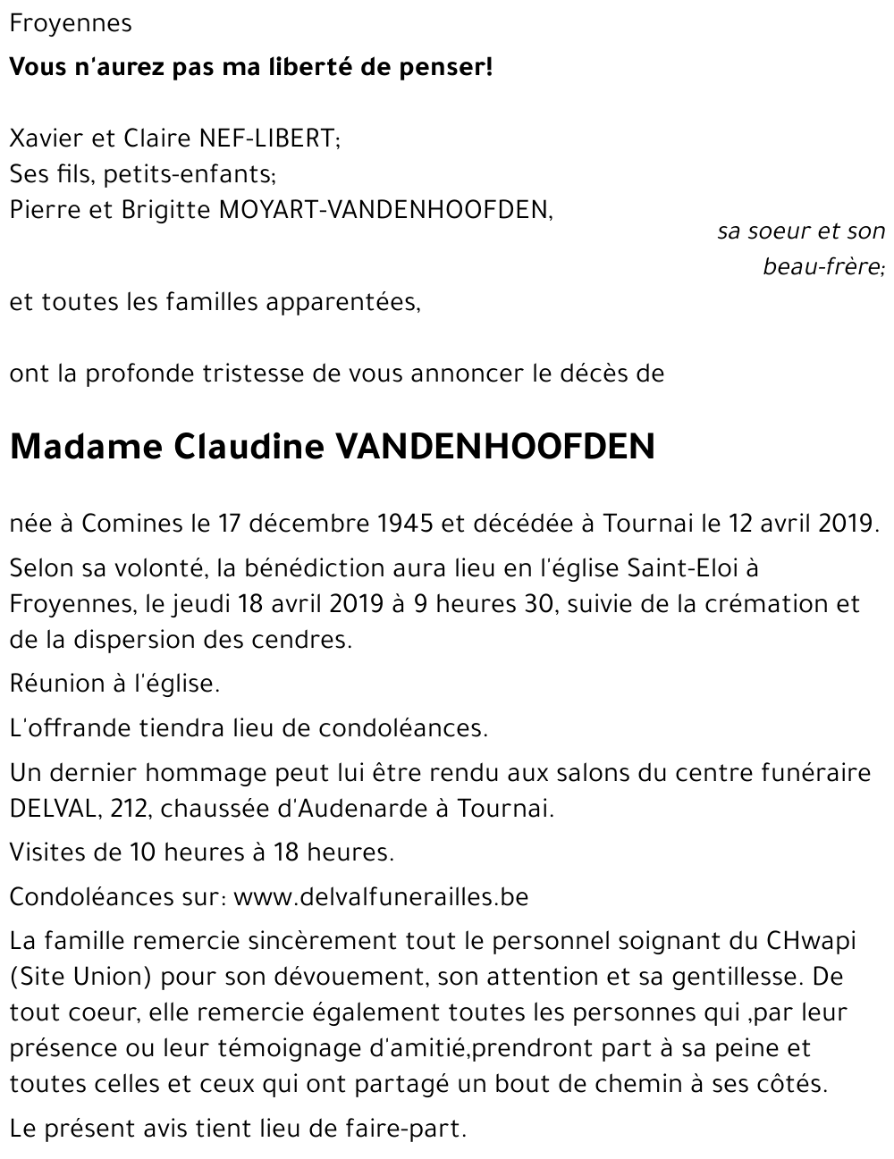 Claudine VANDENHOOFDEN