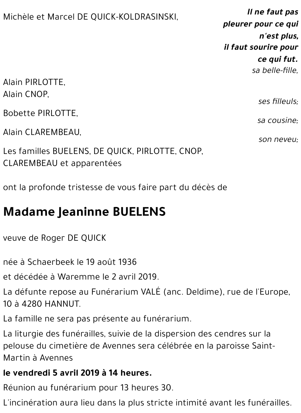 Jeaninne BUELENS - DE QUICK(+)