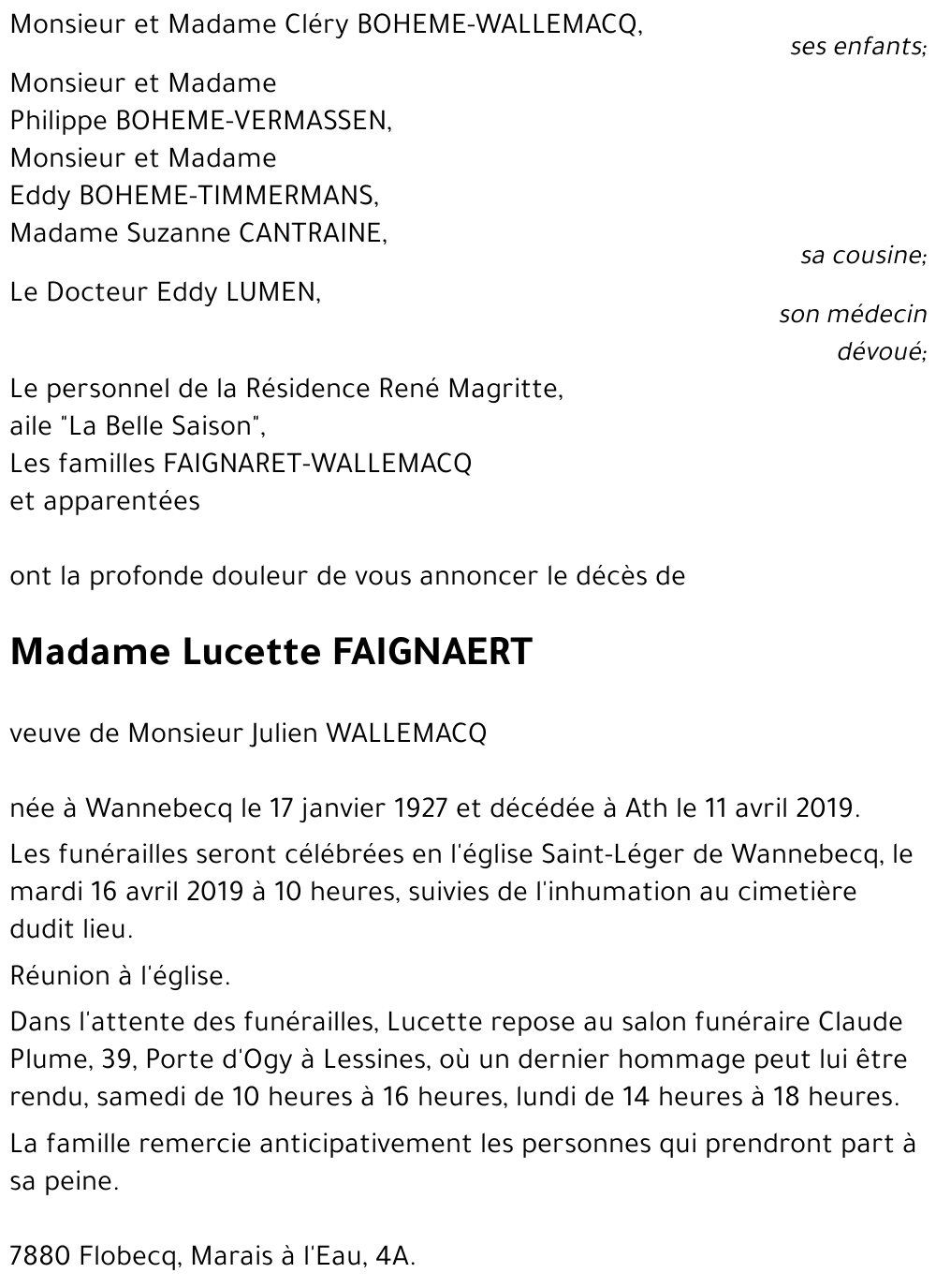Lucette FAIGNAERT