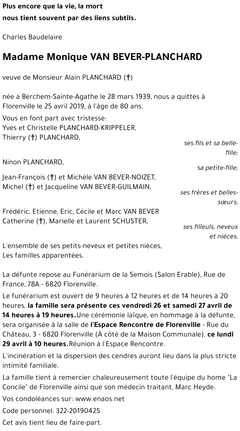 Monique VAN BEVER-PLANCHARD